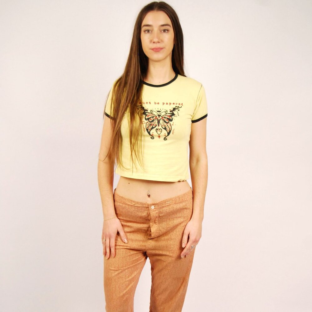 Y2K Butterfly Crop T-Shirt (M) medium vintage womens sparkly graphic preppy cute - Picture 4 of 9